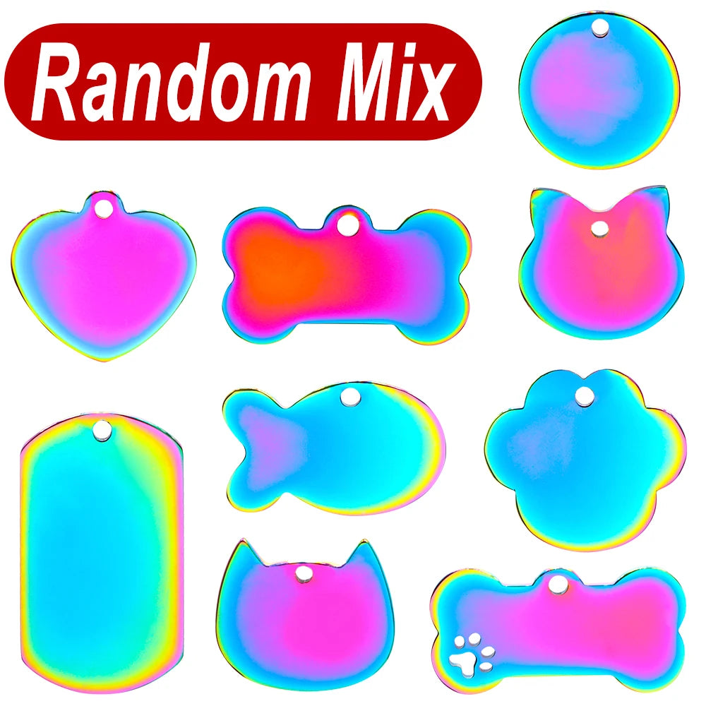 100Pcs Pet Dog Rainbow Stainless Steel ID Tag Personalized Anti-lost Nameplate Metal Key Ring Pendant Charms Gift Accessories