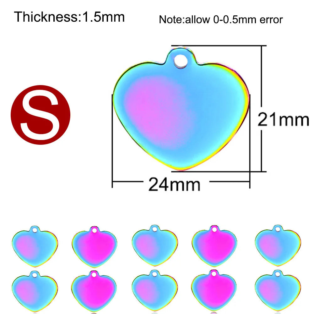 100Pcs Pet Dog Rainbow Stainless Steel ID Tag Personalized Anti-lost Nameplate Metal Key Ring Pendant Charms Gift Accessories