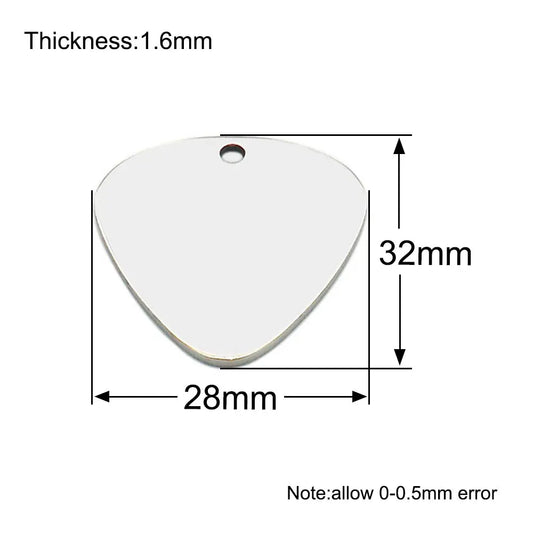 100Pcs Dog Id Tags Anti-lost Musical Cat Collar Accessorie Stainless Steel Guitar Picks Shape Plectrums Playing Nameplate DIY