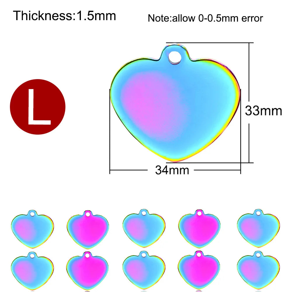 100Pcs Pet Dog Rainbow Stainless Steel ID Tag Personalized Anti-lost Nameplate Metal Key Ring Pendant Charms Gift Accessories