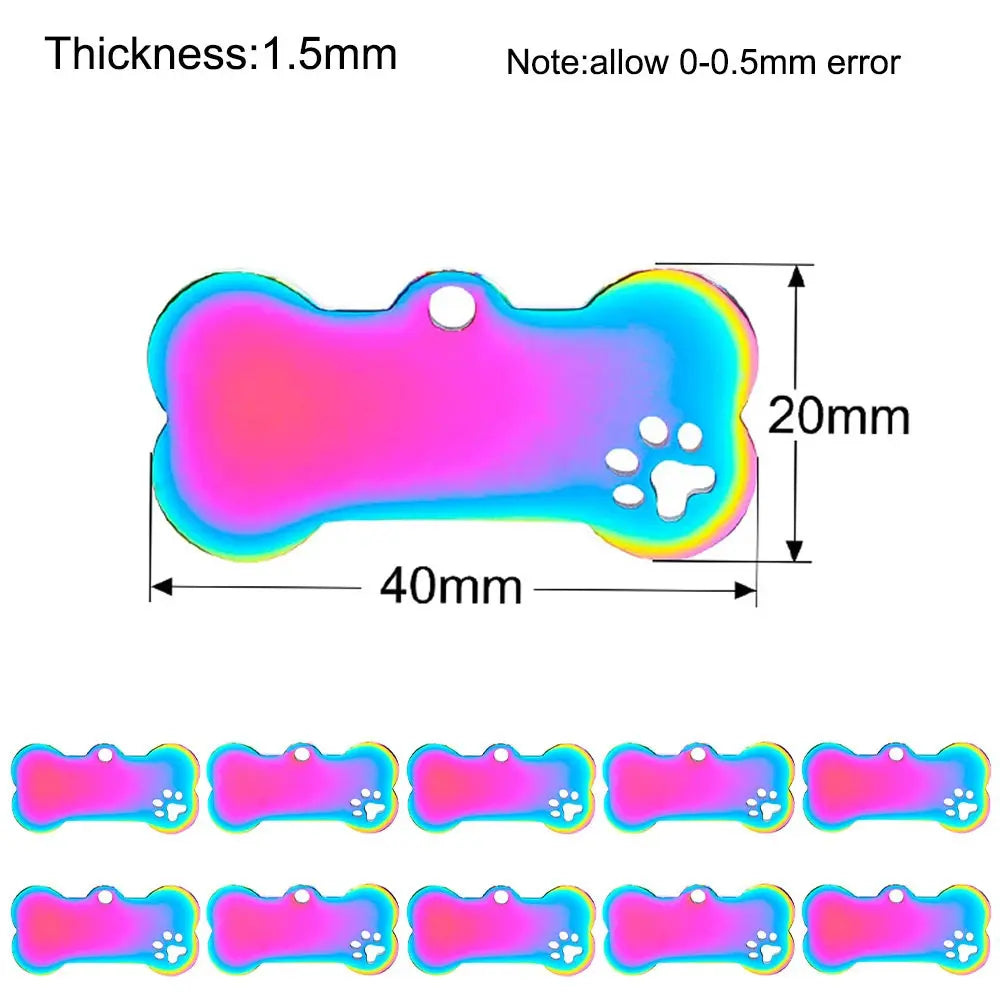 100Pcs Pet Dog Rainbow Stainless Steel ID Tag Personalized Anti-lost Nameplate Metal Key Ring Pendant Charms Gift Accessories
