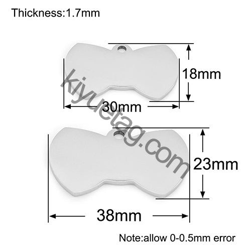 100Pcs Personalized Pet Cute Stainless Steel Tag Custom Engravable Keyring Pendant Dog Collar Bow Shape Accessories
