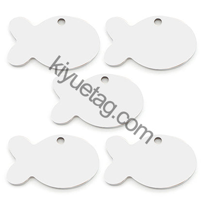 100PCS Personalized Pet ID Tag Fish Shape Stainless Steel Blank Engraved Pendant Accessories Key Ring Gift