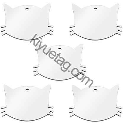 100PCS Personalized Cat Face Stainless Steel Dog Pet ID Tag Keychain Engraved Name Puppy Collar Metal Pendant Keyring Accessorie