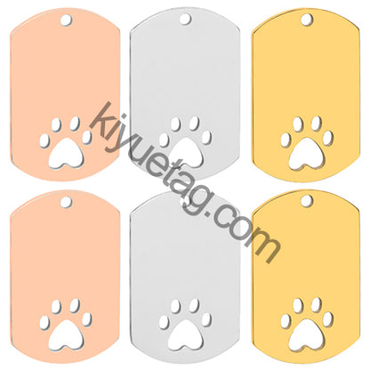 Personalized 100Pcs Rectangular Dog Paw Stainless Steel Blank Tag Pet Mirror Anti-Lost Key Ring Pendant Engravable Souvenir