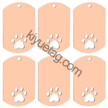 Personalized 100Pcs Rectangular Dog Paw Stainless Steel Blank Tag Pet Mirror Anti-Lost Key Ring Pendant Engravable Souvenir
