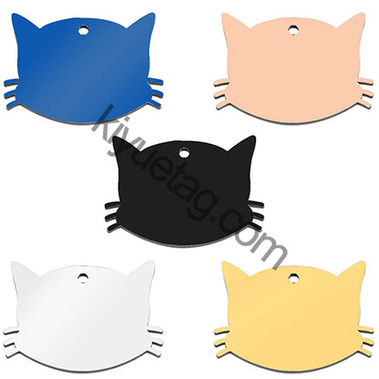 100PCS Personalized Cat Face Stainless Steel Dog Pet ID Tag Keychain Engraved Name Puppy Collar Metal Pendant Keyring Accessorie