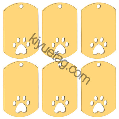 Personalized 100Pcs Rectangular Dog Paw Stainless Steel Blank Tag Pet Mirror Anti-Lost Key Ring Pendant Engravable Souvenir