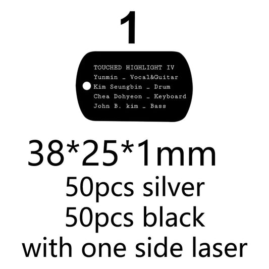50Pcs Black and 50Pcs Silver Aluminum Tags with one side laser