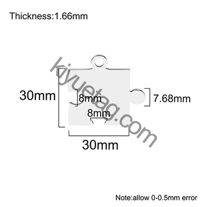 100pcs Dog Id Tag Stainless Steel Charms Jigsaw Puzzle Pendants Fashion Neckalce Couple Plate Jewelry Making Findings DIY