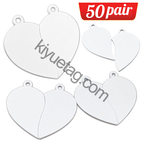 50Pairs/lot Necklace Pendant Mirror Stainless Steel Broken Heart Tag Couple Bracelet Charms Plate for Jewelry Making