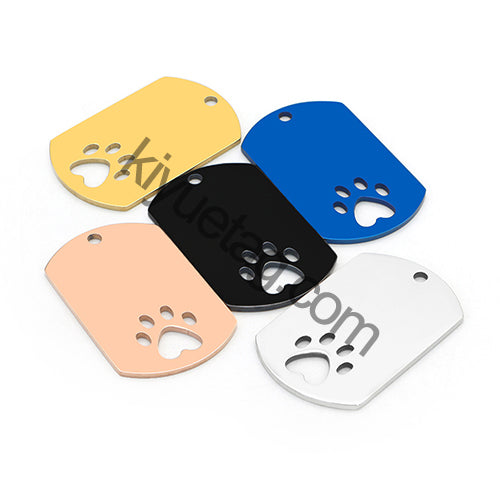 Personalized 100Pcs Rectangular Dog Paw Stainless Steel Blank Tag Pet Mirror Anti-Lost Key Ring Pendant Engravable Souvenir