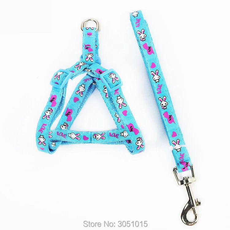 Wholesale 20 pcs Kitten Puppy  Safe Collar Pet Dog Leads Chest Straps  Adjustable Rabbit Cartoon Dog Harness with Leash Pet Shop