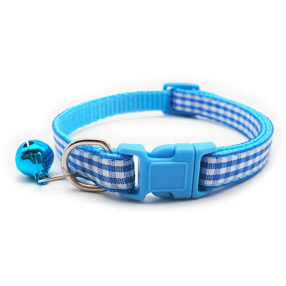 100PCS Dog collar Pet Adjustable Fashion Checkered Bell Collar For Cats And Small Dog Collars Teddy Pomeranian Outdoor Product