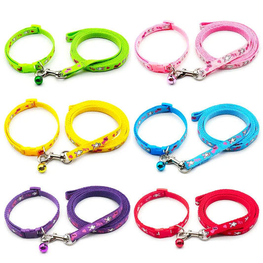 24pcs Dog Cat Collar Leash Adjustable Pet Collar Lead with Bell for Rabbit Puppy Cat Pet Products Outdoor Walking Poodle Terier