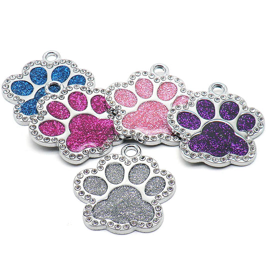 Wholesale 100Pcs  Rhinestone Custom Dog Tag Engraved Pet Dog Collar Accessories Personalized Puppy ID Tag Paw Name Tags Pendant