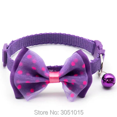 24pcs Easy Wear Cat Dog Pet Bow Collar with Bell Adjustable Cat Puppy Pet Supplies Accessories Small Dog Chihuahua Buckle tag