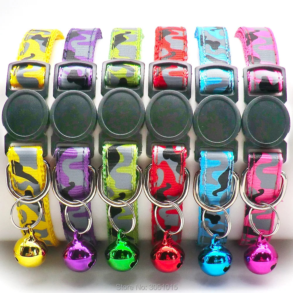 100pcs Camouflage Pet Cat Collar Military style Print Bell Collar Adjustable Decomposable Collar for Cats Puppy id Neck Strap