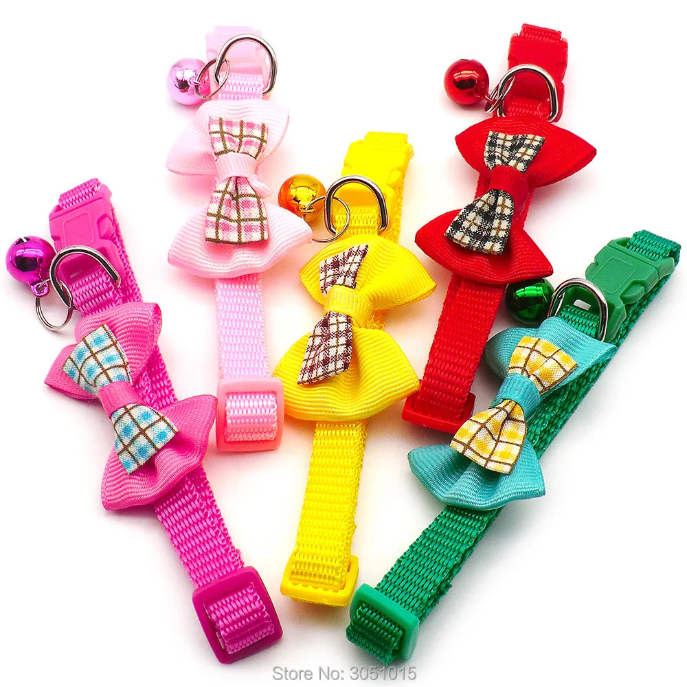 24Pc Pet Dog Collar Adjustable Buckles Adjustable Polyester Dog Collars Pet Collars With Bowknot Bells Charm Necklace Strap