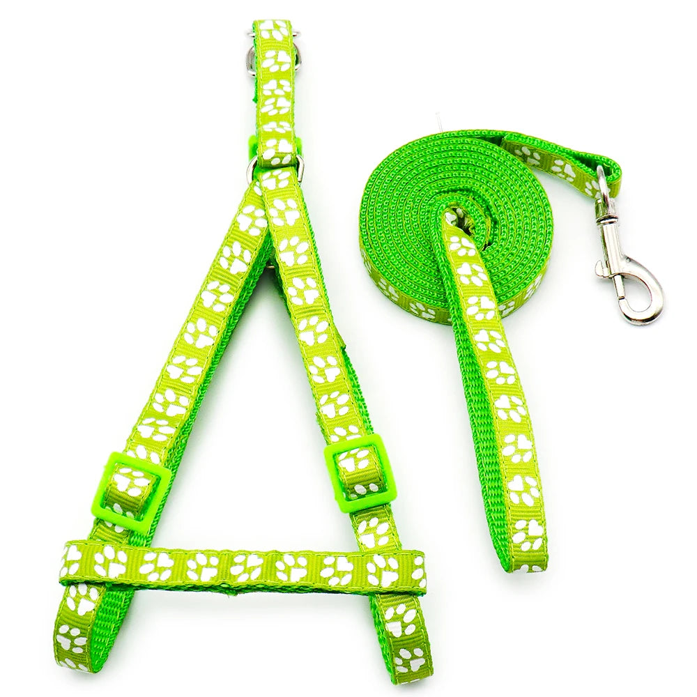 24Sets Adjustable Pet Dog Colorful Harness Set Dog Leashes Printed Paw Dog Cat Lead Leash Training Walking Pet Supplies Walking