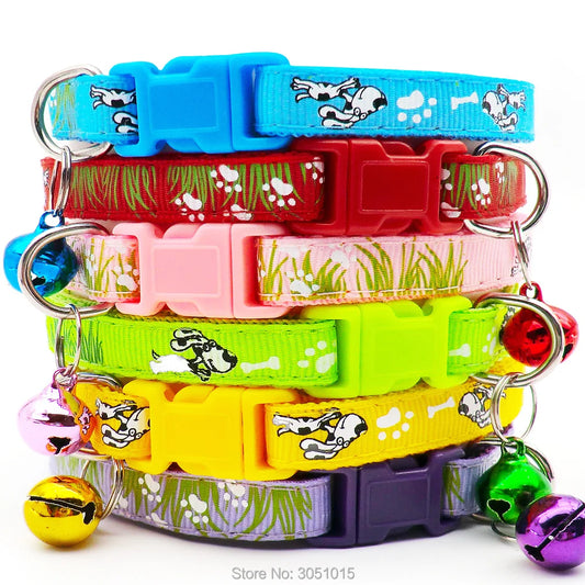 wholesale 100Pcs Adjustable Dog Collars Pet Collars With Bells Charm Necklace Collar For Little Dogs Cat Collars Pet Supplies