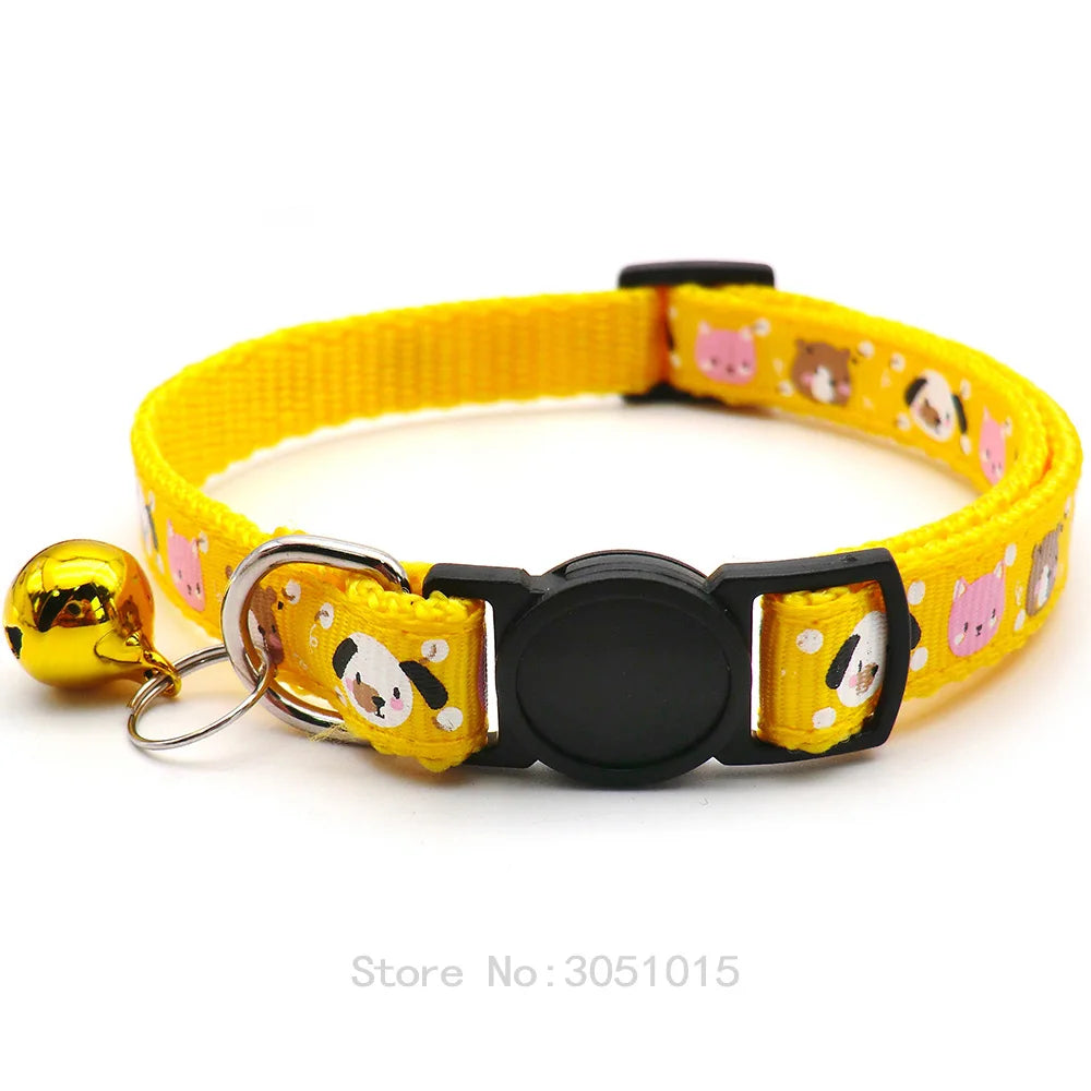 100pcs Cloth Lovely Collar With Bells Cute Cartoon Pattern Collar For Dogs Cats Decor Durable Pet Supplies Dog ID Accessories