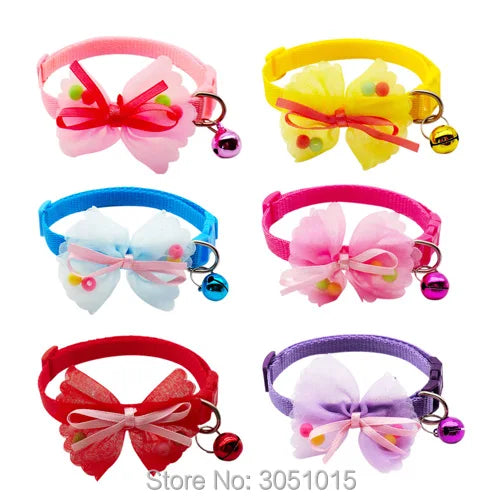 24pcs Pet Cat Collar Bow with Bell Fashion Adjustable Kitten Cat Tie Cat Neck StrapColorful Accessories Pet Supplies