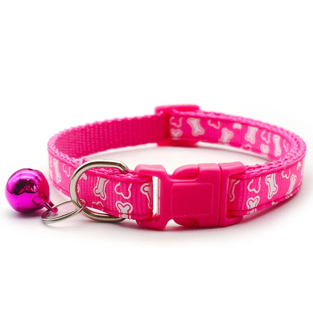 100PCS Bone Dog Collar Colorul Pet Supplies With Bell Adjustable Buckle For Dog Accessories Outdoor Walking Neck Ring