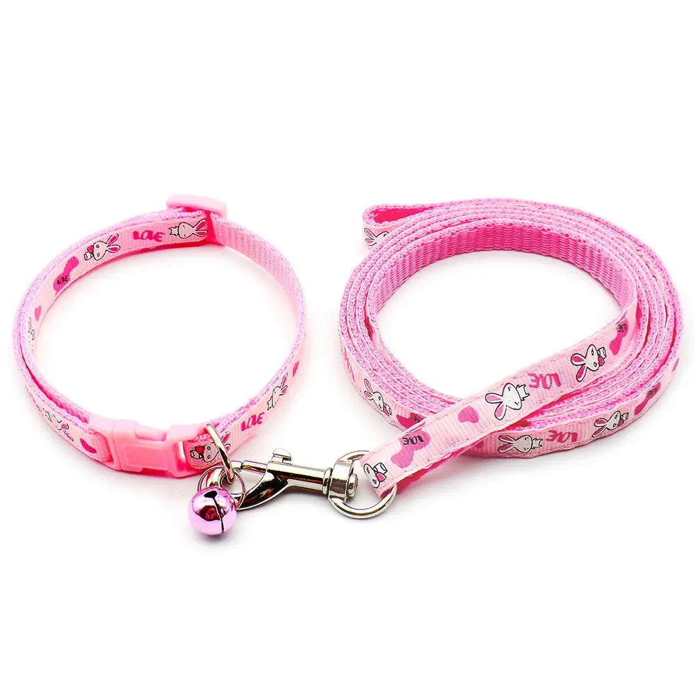 24pcs Dog Cat Collar Leash Adjustable Pet Collar Lead with Bell for Rabbit Puppy Cat Pet Products Outdoor Walking Poodle Terier