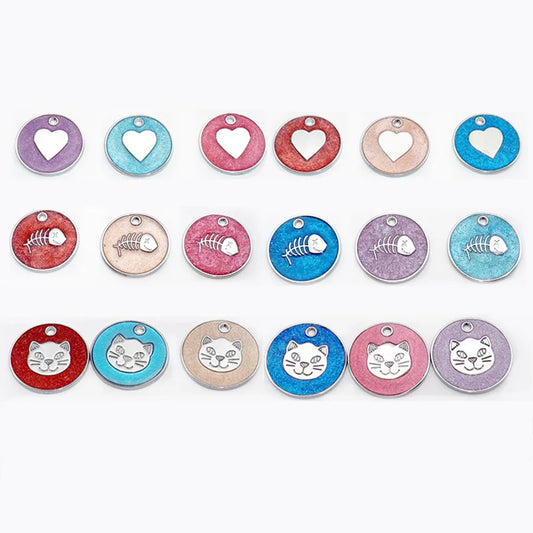 Wholesale 100Pcs Customized Dog ID Tag Pet Personalized Tags Engraved Round Fish Pet Nameplate Pendant For Dogs Cats Blank Tags