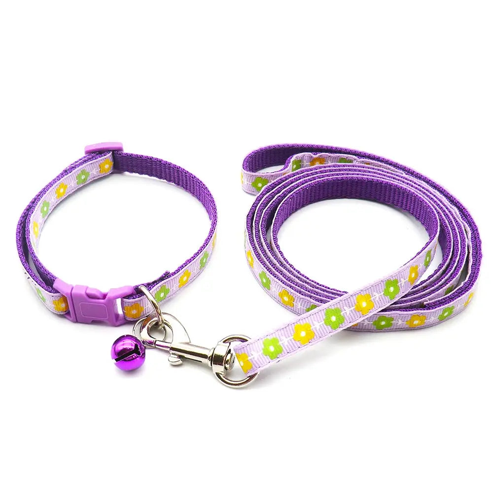 24 Sets Adjustable Dog Collar Leash Walk the dog Set for Small Dogs Cats Colorful Printed Dog Traction Rope Pets Pet Accessories