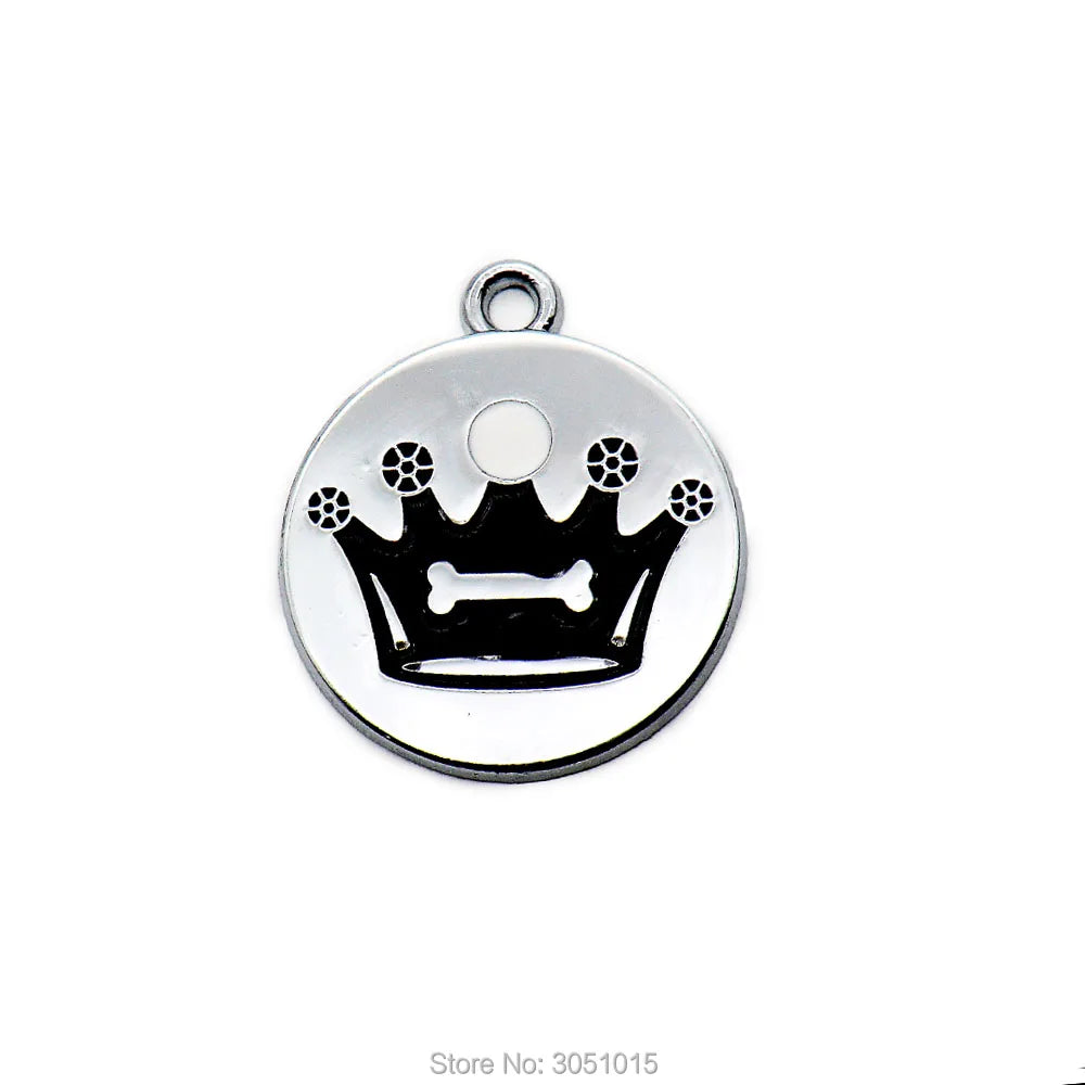 Wholesale 100pcs Crown Dog Tag Pet Dog Collar Accessories Personality Cat Puppy ID Tag Stainless Steel Paw Name Pendant Antilost