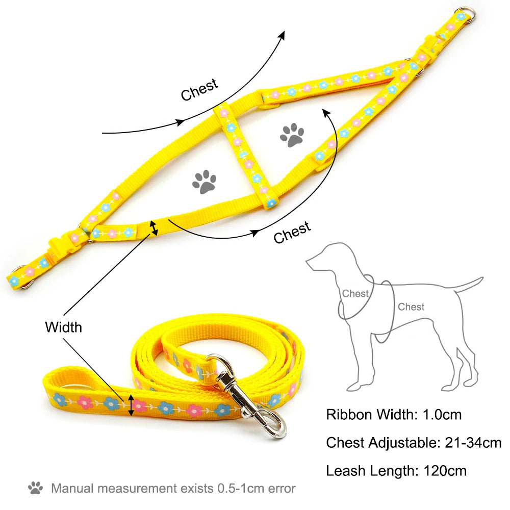 24pcs Pet Training Supplies Small Dog Cat Harness Leash Flower pattern Adjustable Vest Collar Puppy Outdoor Walking Lead Leashs