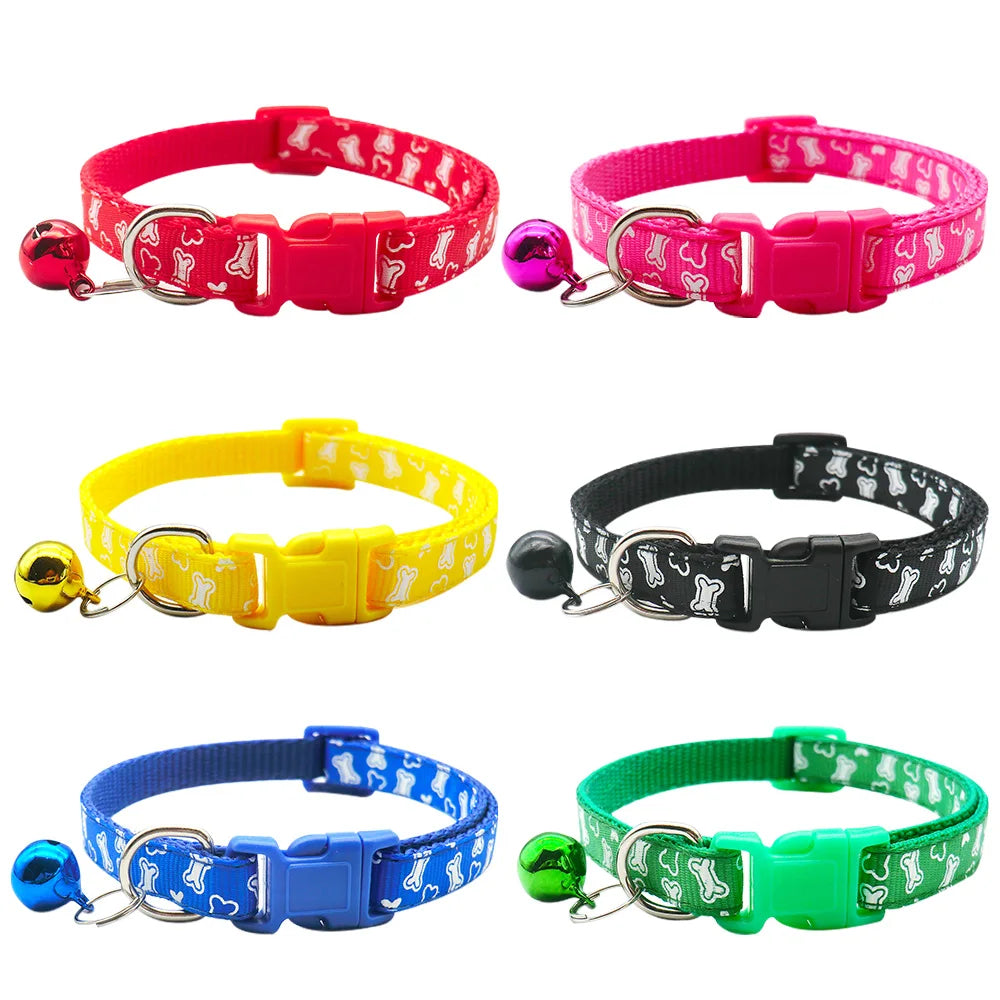 100PCS Bone Dog Collar Colorul Pet Supplies With Bell Adjustable Buckle For Dog Accessories Outdoor Walking Neck Ring