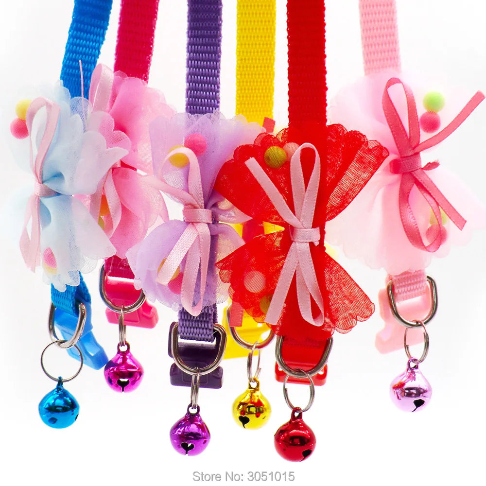 24pcs Pet Cat Collar Bow with Bell Fashion Adjustable Kitten Cat Tie Cat Neck StrapColorful Accessories Pet Supplies