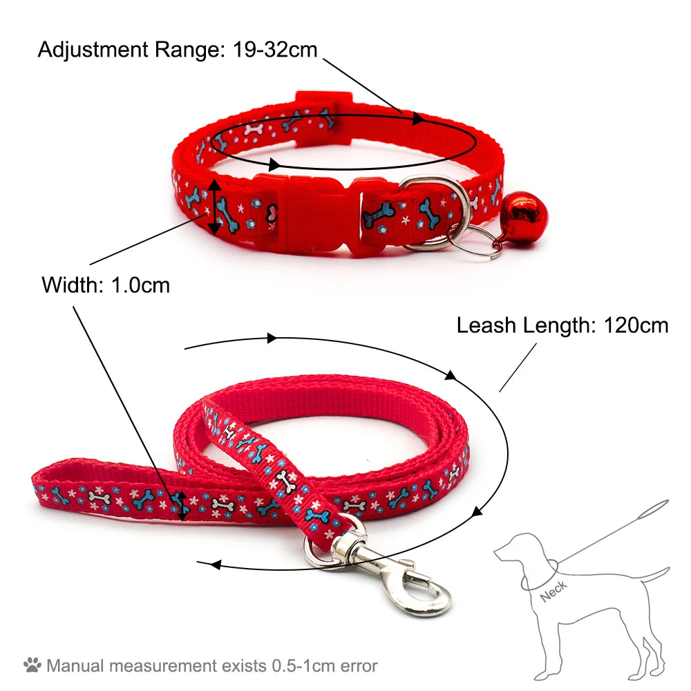 24pcs Cat Dog Collar Harness Cartoon Style Leash Adjustable Bone Print Pet Traction Cat Kitten Halter Collar  Walking Lead Belt