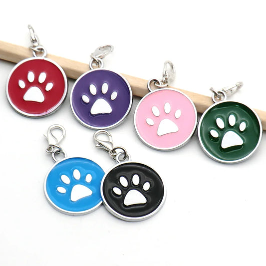 Wholesale 100pcs Paw Shape Dog Collar Alloy  Cat Tag Pet Collar Keyrings Accessories ID tag Name Telephone Personalized Plate