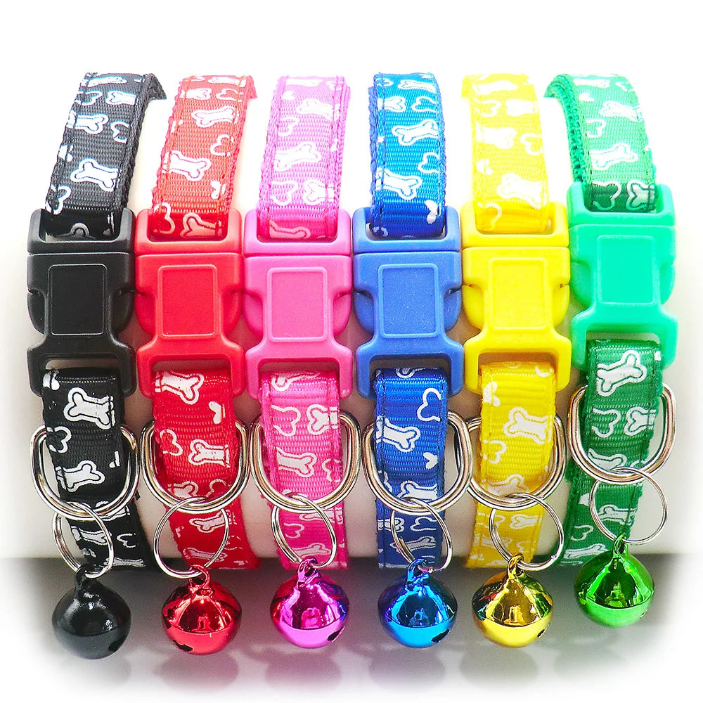 100PCS Bone Dog Collar Colorul Pet Supplies With Bell Adjustable Buckle For Dog Accessories Outdoor Walking Neck Ring