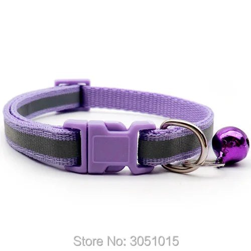 Wholesale 100Pcs Reflective Puppy Cat Collar Adjustable Lovely Dog Collars Pets Collars Dog Tag with Bells Pet Supplies