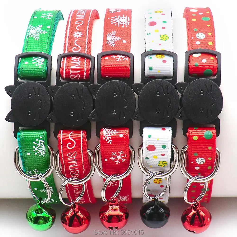 100pcs Cat Face Christmas Dog Pet Cat collar Snowflake print  Red Green Festival decoration Christmas Party Gifts Puppy Morning