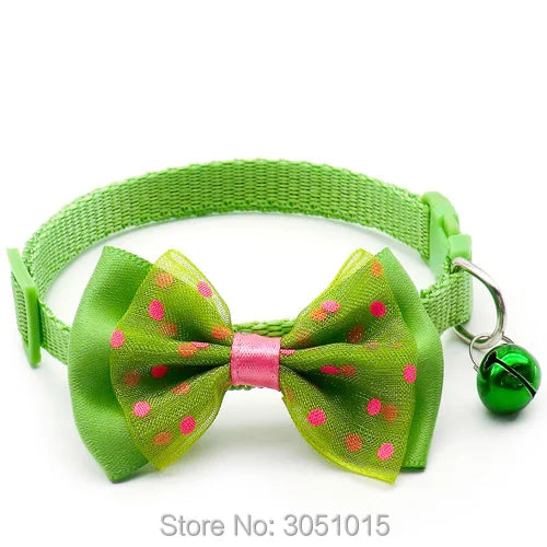 24pcs Easy Wear Cat Dog Pet Bow Collar with Bell Adjustable Cat Puppy Pet Supplies Accessories Small Dog Chihuahua Buckle tag