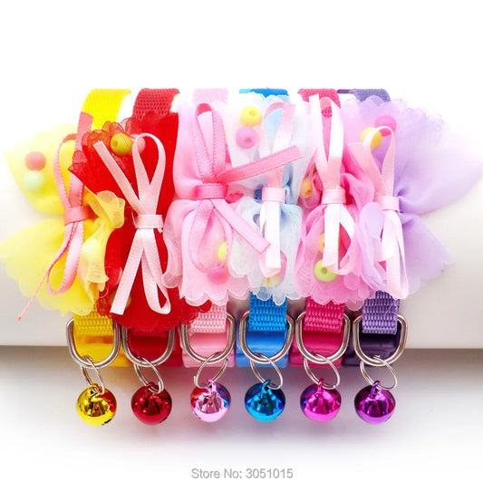 100pcs adjustable butterfly Knot dog Collar Colorful bead with bell Walking the dog Strap Buckle Puppy Cat Kitten Pet Supplies