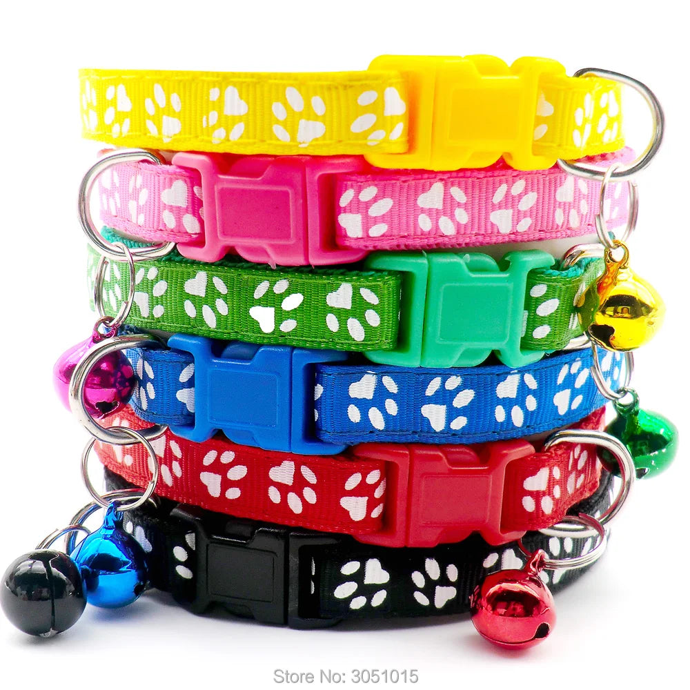 Wholesale 100PCS Paw Adjustable Pet dogs Safety Collar For Pet Dog Cat Collar Necklace With Bell Safety Kitten Collars