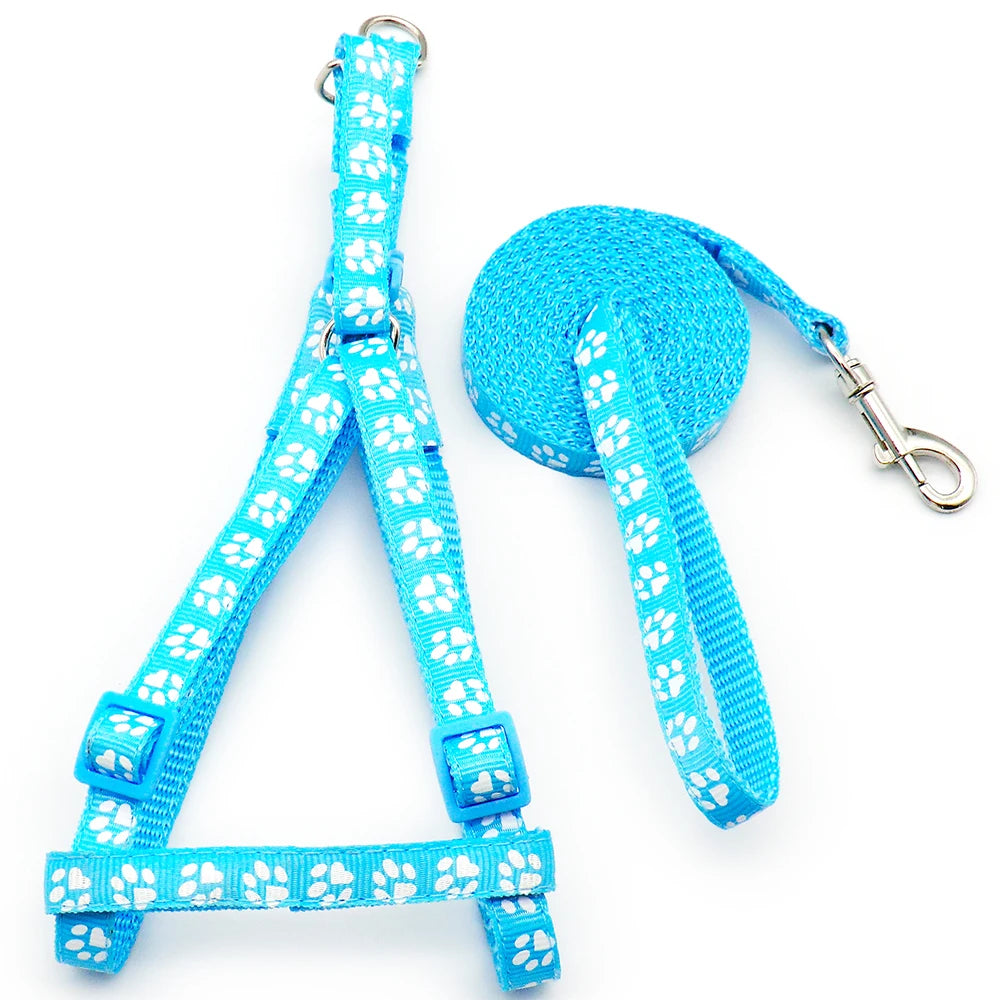 24Sets Adjustable Pet Dog Colorful Harness Set Dog Leashes Printed Paw Dog Cat Lead Leash Training Walking Pet Supplies Walking