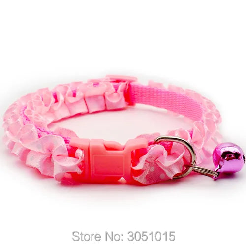 Wholesale 100Pcs Colorful Lovely Small Pet Collar Polyester Fabric With Bell Kitten Puppy Chain Dog Cat Collar Pets Accessories