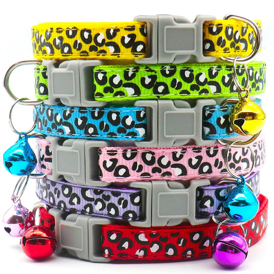 100PCS Leopard Cat Dog Collar Adjustable Buckle Dog Cartoon Funny Pet Collars Leads Cat Pet Id Tag Accessories Animal Goods