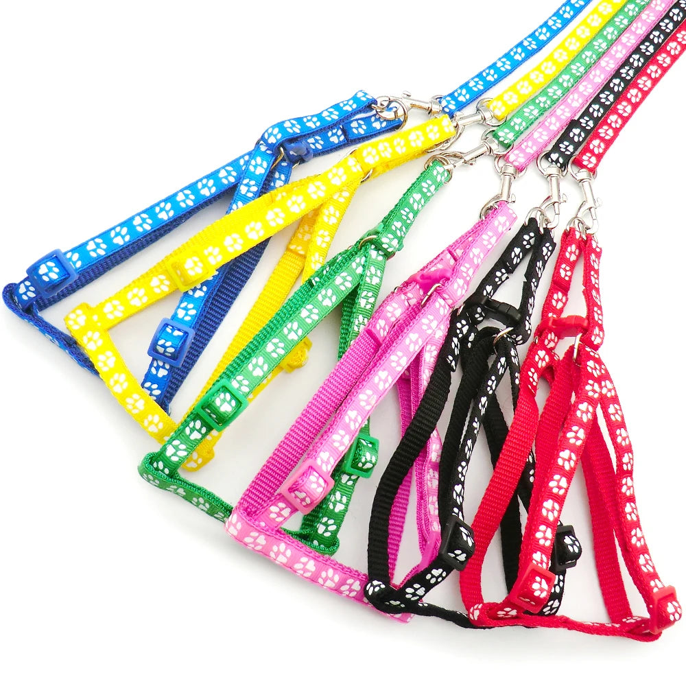 24Sets Adjustable Pet Dog Colorful Harness Set Dog Leashes Printed Paw Dog Cat Lead Leash Training Walking Pet Supplies Walking