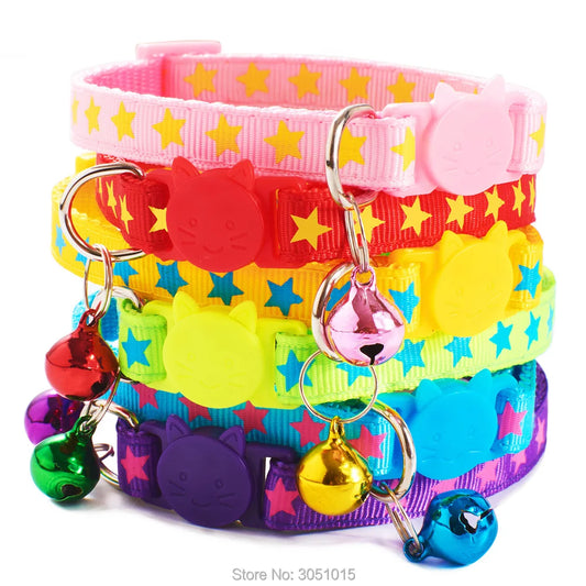 100 pcs Coloful Pet Supplies Star Cat Collar Buckle Collar Cat Pet Supplies Cat Accessories Collar With Bell Adjustable Puppy Id