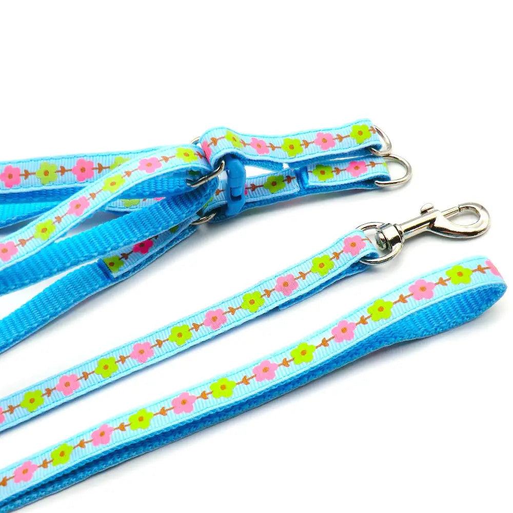 24pcs Pet Training Supplies Small Dog Cat Harness Leash Flower pattern Adjustable Vest Collar Puppy Outdoor Walking Lead Leashs