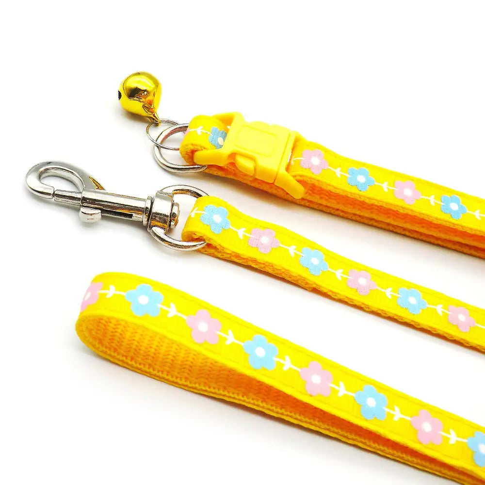 24 Sets Adjustable Dog Collar Leash Walk the dog Set for Small Dogs Cats Colorful Printed Dog Traction Rope Pets Pet Accessories